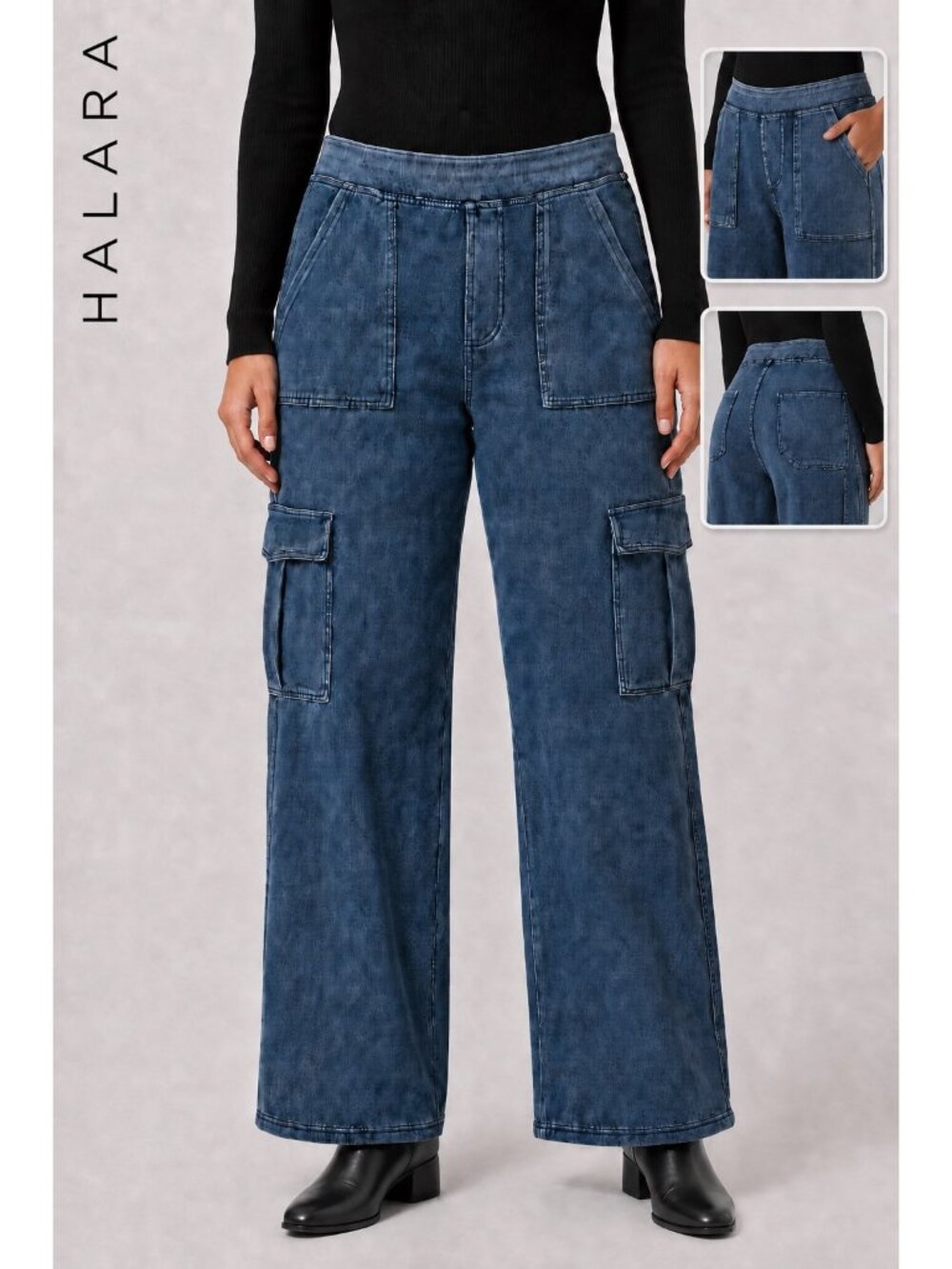 Halara Jeans Medium Flex Denim Pull On Straight Leg Pants Y2K Cargo Streetwear